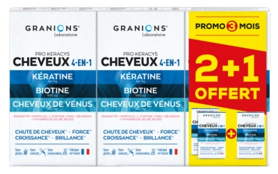 Granions Pro Keracys Cheveux 4En1 - 3 Mois Dont 1 Offert Anti-Chute + Force + Croissance + Brillance 3 X 90 Comprimés