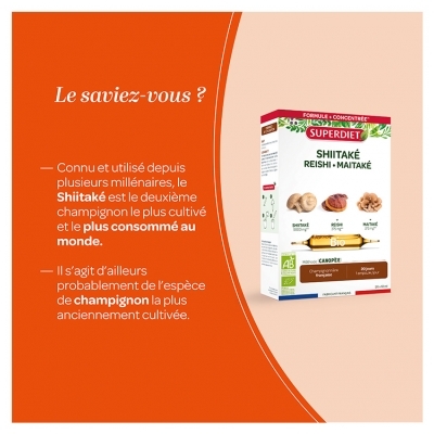 Superdiet Shiitake Reishi Maitake Bio - 20 Ampoules de 15 ml