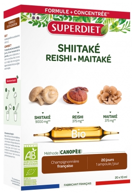 Superdiet Shiitake Reishi Maitake Bio - 20 Ampoules de 15 ml