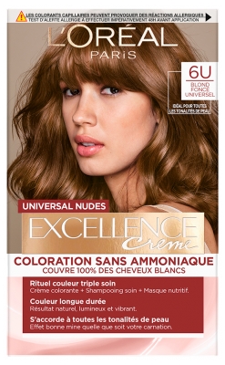 L'Oréal Paris Excellence Crème Universal Nudes Coloration Triple Soin Sans Ammoniaque 192 ml - Coloration : 6U Blond Foncé Universel