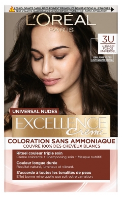 L'Oréal Paris Excellence Crème Universal Nudes Coloration Triple Soin Sans Ammoniaque 192 ml - Coloration : 3U Châtain Foncé Universel