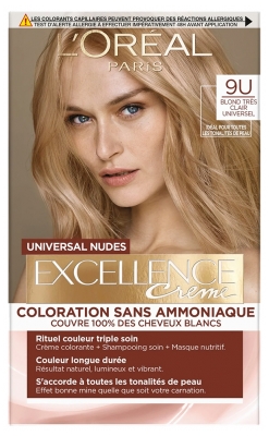 L'Oréal Paris Excellence Crème Universal Nudes Coloration Triple Soin Sans Ammoniaque 192 ml - Coloration : 9U Blond Très Clair Universel