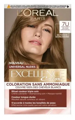 L'Oréal Paris Excellence Crème Universal Nudes Coloration Triple Soin Sans Ammoniaque 192 ml - Coloration : 7U Blond Universel