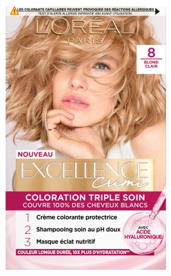 L'Oréal Paris Excellence Crème Coloration Triple Soin Acide Hyaluronique192 ml - Coloration : 8 Blond Clair