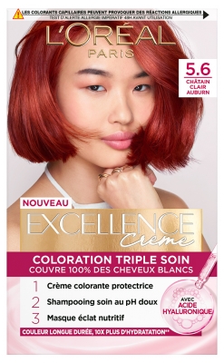 L'Oréal Paris Excellence Crème Coloration Triple Soin Acide Hyaluronique192 ml - Coloration : 5.6 Châtain Clair Auburn