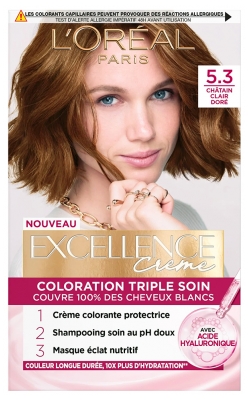 L'Oréal Paris Excellence Crème Coloration Triple Soin Acide Hyaluronique192 ml - Coloration : 5.3 Châtain Clair Doré