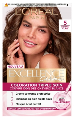 L'Oréal Paris Excellence Crème Coloration Triple Soin Acide Hyaluronique192 ml - Coloration : 5 Châtain Clair