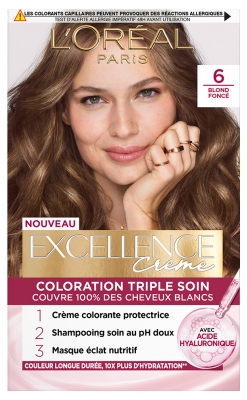 L'Oréal Paris Excellence Crème Coloration Triple Soin Acide Hyaluronique192 ml - Coloration : 6 Blond Foncé