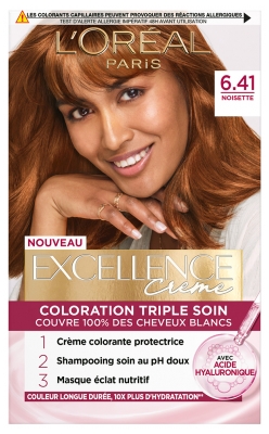L'Oréal Paris Excellence Crème Coloration Triple Soin Acide Hyaluronique192 ml - Coloration : 6.41 Noisette