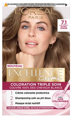 L'Oréal Paris Excellence Crème Coloration Triple Soin Acide Hyaluronique192 ml - Coloration : 7.1 Blond Cendré