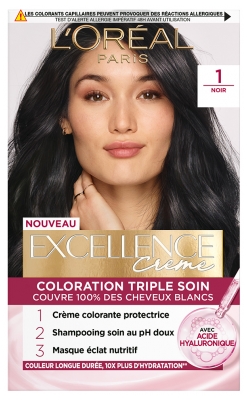 L'Oréal Paris Excellence Crème Coloration Triple Soin Acide Hyaluronique192 ml - Coloration : 1 Noir