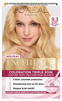 L'Oréal Paris Excellence Crème Coloration Triple Soin Acide Hyaluronique192 ml - Coloration : 9.3 Blond Très Clair Doré