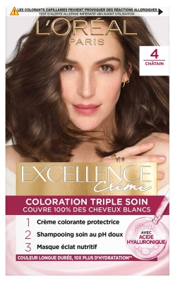 L'Oréal Paris Excellence Crème Coloration Triple Soin Acide Hyaluronique192 ml - Coloration : 4 Châtain