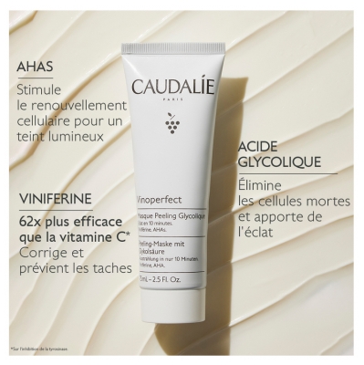 Caudalie Vinoperfect Masque Peeling Éclat Glycolique 75 ml