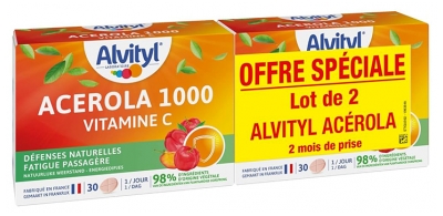 Alvityl Acérola 1000 Vitamine C Comprimés Lot de 2 x 30 Unités à Croquer
