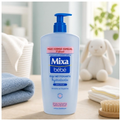 Mixa Bébé Eau Nettoyante Hydratante Hypoallergénique Sans Rincer 750 ml