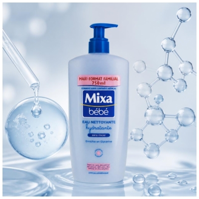 Mixa Bébé Eau Nettoyante Hydratante Hypoallergénique Sans Rincer 750 ml