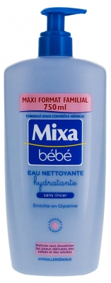 Mixa Bébé Eau Nettoyante Hydratante Hypoallergénique Sans Rincer 750 ml