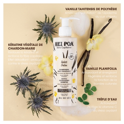 Hei Poa Tahiti Detox Shampoing Doux Oxygénant à la Vanille de Polynésie 250 ml