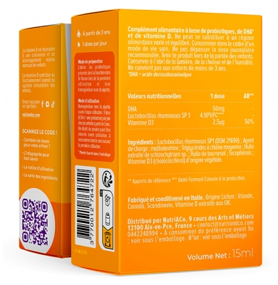 Nutri&Co Probiotiques Enfant Vitamine D & Oméga 3 15 ml