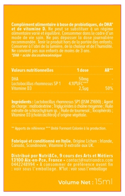 Nutri&Co Probiotiques Enfant Vitamine D & Oméga 3 15 ml
