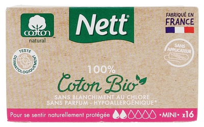 Nett Coton Bio Mini Sans Applicateur Flux Léger 16 Tampons