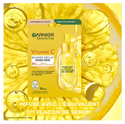 Garnier SkinActive Vitamin C Masque Tissu Sérum Booster Éclat 28 ML