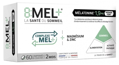8Mel+ Mélatonine 1,9 mg 60 Unités Bi-Couches