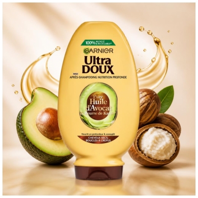 Garnier Ultra Doux Pure Huile d'Avocat & Beurre de Karité Après-Shampooing Nourrissant 360 ml - Homme & Femme