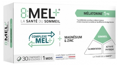 8Mel+ Mélatonine 1 mg 30 Unités Bi-Couches