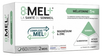 8Mel+ Mélatonine 1 mg 60 Unités Bi-Couches