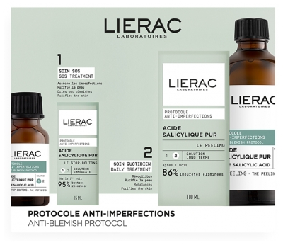 Lierac Protocole Anti-Imperfections Acide Salicylique Pur Peeling 100 ml + Acide Salicylique Pur Stop Bouton 15 ml