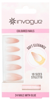 Invogue 24 Faux Ongles Stiletto Dégradé Rose + 1 Colle