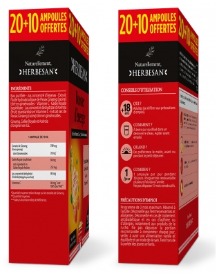 Herbesan Ginseng Gelée Royale Vitamine C Acérola 20 + 10 Ampoules Offertes