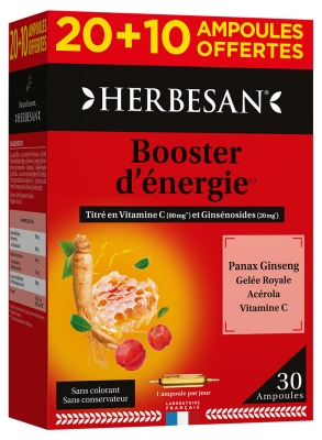 Herbesan Ginseng Gelée Royale Vitamine C Acérola 20 + 10 Ampoules Offertes