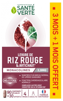 Santé Verte Levure Riz Rouge et Artichaut 120 Comprimés Sécables
