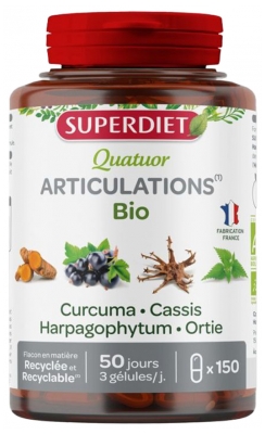 Superdiet Quatuor Curcuma Articulations Bio
Curcuma Cassis Harpagophytum Ortie - 150 Gélules