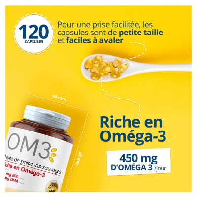 OM3 Huile de Poisson Riche en Oméga 3 120 Capsules