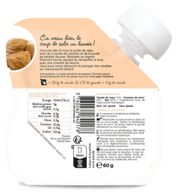 Popote Gourde Le Veau Bio Dès 4/6 Mois 60 g