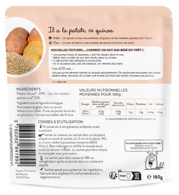 Popote Les Moulinés Patate Douce et Quinoa 8 Mois et + Bio 180 g