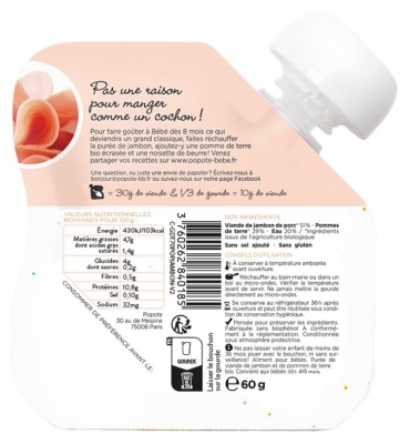 Popote Gourde Le Jambon Bio Dès 4/6 Mois 60 g