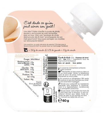 Popote Gourde La Dinde Bio Dès 4/6 Mois 60 g