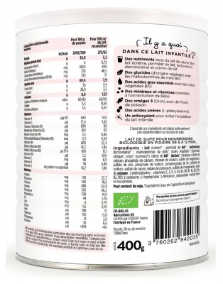 Popote Lait Infantile Le 2ème Âge de 6 à 12 Mois Bio 400 g
