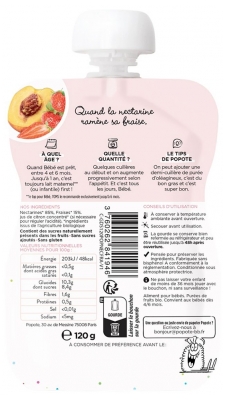 Popote Gourde La Nectarine & Les Fraises Bio Dès 4/6 Mois 120 g