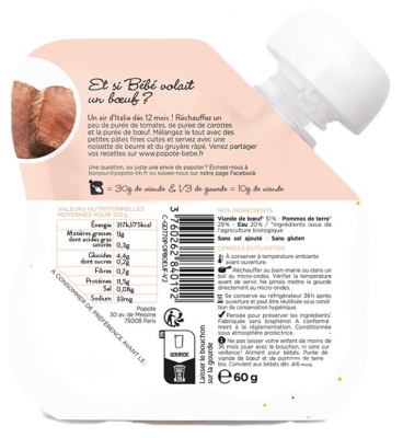 Popote Gourde Le Boeuf Bio Dès 4/6 Mois 60 g