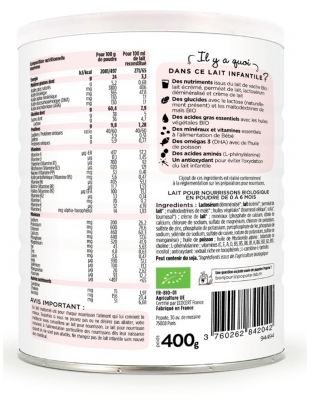 Popote Lait Infantile Le 1er Âge de 0 à 6 Mois Bio 400 g
