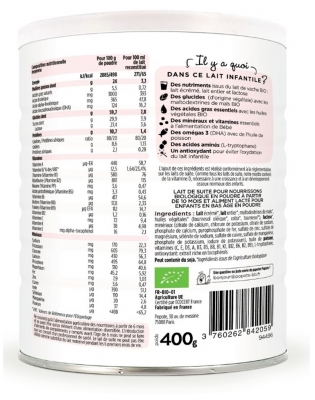 Popote Croissance Lait Infantile 3ème Âge de 10 Mois à 3 Ans Bio 400 g