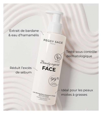 Peggy Sage Beauty Expert Face Lait Démaquillant Moussant Extrait de Bardane 200 ml