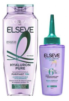 L'Oréal Paris Elseve Hyaluron Pure Shampoing Purifiant 72H Racines Grasses 250 ml + Elseve Hyaluron Pure Sérum Purifiant Complexe Exfoliant Racines Grasses 102 ml