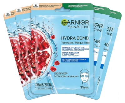Garnier SkinActive Hydra Bomb Masque en Tissu Super Hydratant et Repulpant Lot de 5 x 28 ML